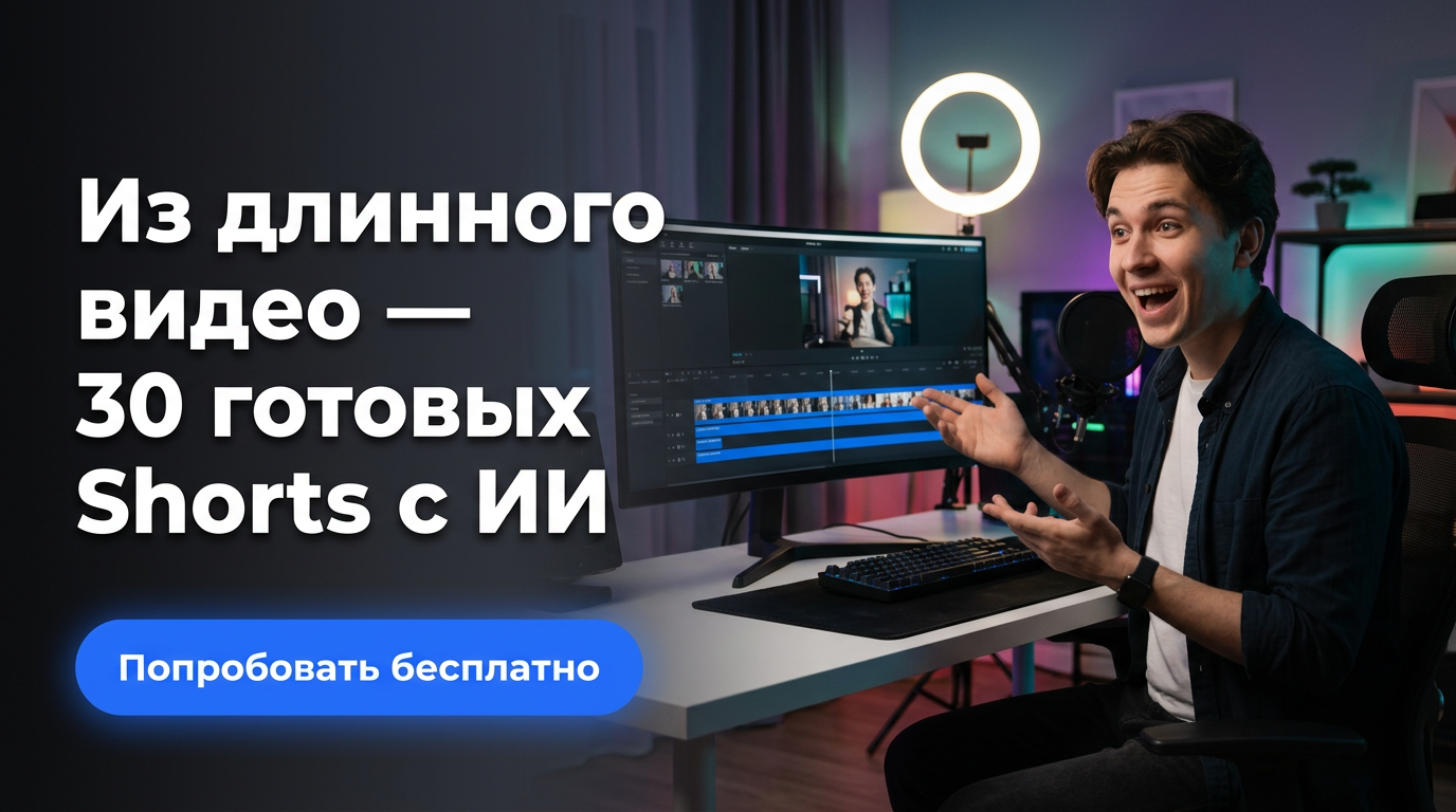 Из длинного видео — 30 готовых Shorts с ИИ